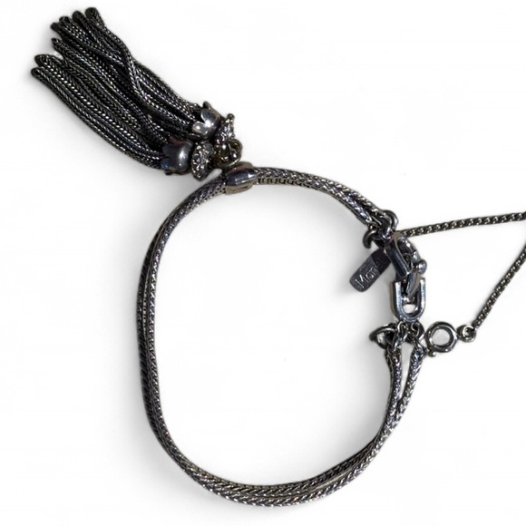 Vintage Monet Silver Tassle Jewelry Bracelet and Earring Set - Picture 7 of 7